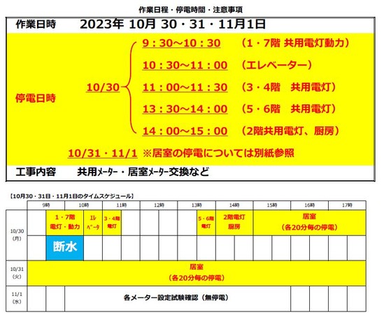 電力量計交換工事に伴う停電のお知らせ