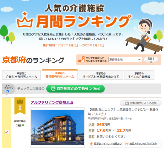 【連続】2025年1月　人気施設ランキング１位と２位